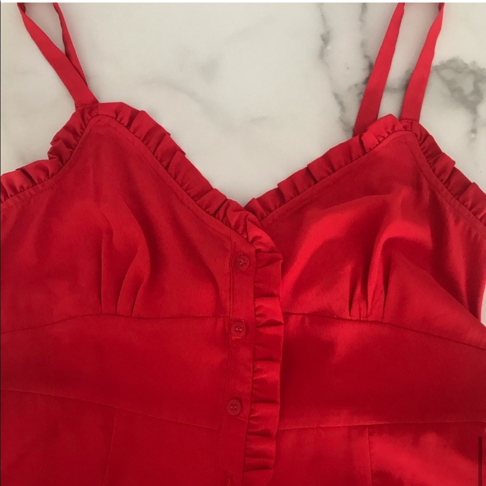 NWOT! TOPSHOP 90s Grunge Dream Red Ruffle Button Sweetheart MIDI Slip Dress - 6 - Picture 6 of 8